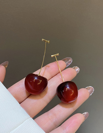 Fashion Red Pure Copper Resin Cherry Earrings