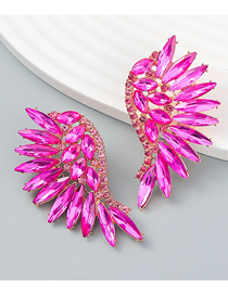 Fashion Rose Red Alloy Diamond Geometric Wing Stud Earrings