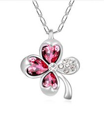 Fashion Rose Red Alloy Diamond Geometric Necklace