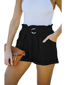 Fashion Black Polyester Lace Crimped Shorts