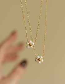 Fashion Little Flower Titanium Steel Gold Plated Floral Pearl Necklace