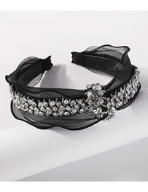 Fashion Black Lace Diamond Knotted Wide Brim Headband