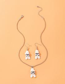 Fashion Silver Color Geometric Ceramic Rabbit Stud Necklace Set