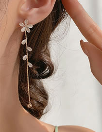 Fashion Gold Alloy Cat's Eye Flower Chain Tassel Earrings