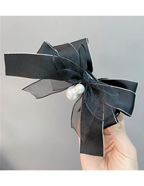 Fashion Black Bow Geometric Mesh Bow Pearl Hair Clip
