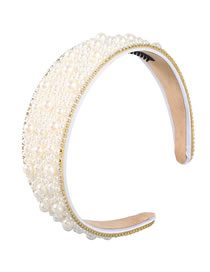 Fashion Pearl Fabric Diamond-studded Pearl Wide-brimmed Headband