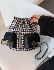 Fashion Coffee Color Houndstooth Drawstring Double Pocket Backpack