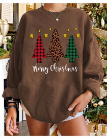 Fashion Brown Christmas Tree Letter Print Long-sleeved Sweater