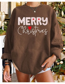 Fashion Brown Christmas Letter Crew Neck Sweater