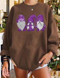 Fashion Brown Christmas Faceless Doll Print Crew Neck Sweater