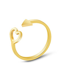 Fashion Gold Color Stainless Steel Gold-plated Hollow Heart-shaped Arrow Open Ring