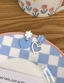Fashion Blue Alloy Heart Flower Asymmetric Stud Earrings