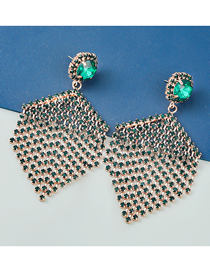 Fashion Green Alloy Diamond Hexagon Tassel Drop Earrings