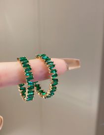 Fashion 9# Green C Shape (real Gold Plating) Metal C-shaped Earrings With Diamonds  Metal