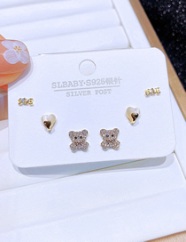 Fashion Gold Copper Inlaid Zirconium Cat's Eye Love Bear Letter Earrings Set