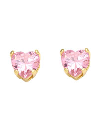 Fashion Pink Pure Copper Inlaid Zirconium Heart Earrings