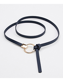 Fashion Zhang Cyan Faux Leather Round Buckle Thin Belt