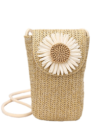 Fashion Khaki Straw Floral Flap Crossbody Bag