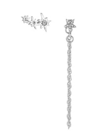 Fashion Silver Alloy Diamond-studded Star Tassel Asymmetric Ear Line