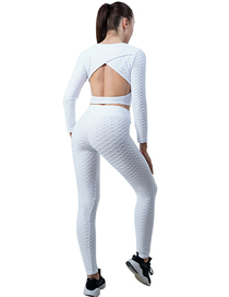 Fashion White Halter Long Sleeve Top Yoga Pants Set