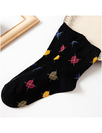 Fashion Black Cotton Geometric Print Socks