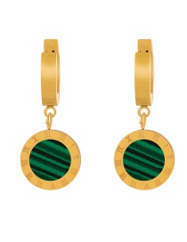 Fashion Gold+green Titanium Steel Drop Oil Round Ear Ring
