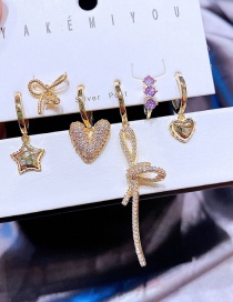 Fashion Gold Copper Inlaid Zirconium Love Bow Five-pointed Star Earrings Set