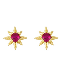 Fashion Rose Red Bronze And Diamond Hexagonal Star Stud Earrings