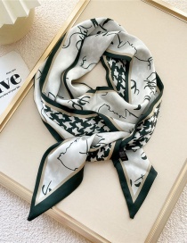 Fashion 6x Bird Grid Line Green Imitation Silk Printing Knotted Silk Scarf