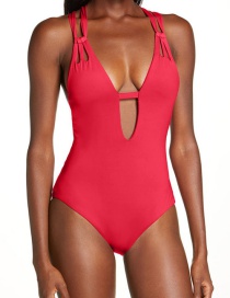 Fashion Red Solid Color Cutout Sling One-piece Swimsuit