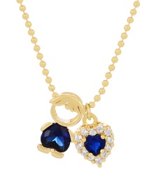 Fashion Royal Blue Brass Inlaid Zircon Boy's Heart Necklace