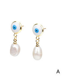 Fashion White Copper Drop Oil Eye Pearl Stud Earrings