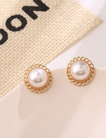Fashion Gold Alloy Chain Lace Pearl Round Stud Earrings