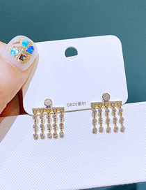 Fashion Gold Color Brass Inset Zirconium Tassel Stud Earrings