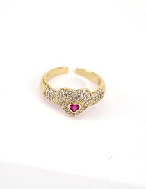 Fashion Rose Red Brass Set Zirconium Heart Open Ring