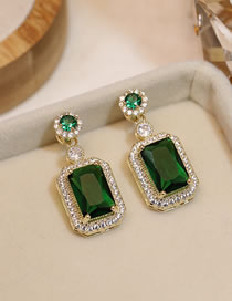 Fashion Green Diamond Alloy Set Square Diamond Stud Earrings