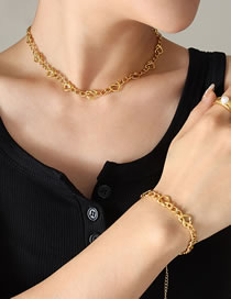 Fashion P1205-golden Necklace-40+5cm Titanium Steel Geometric Heart Chain Necklace