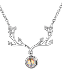Fashion Silver Brass And Diamond Projection Antler Necklace
