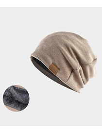 Fashion Khaki Fleece Fs Hat Acrylic Label Crinkled Beanie Hat