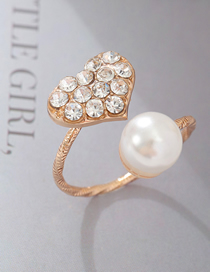 Fashion Gold Alloy Diamond Heart Pearl Open Ring