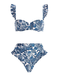 Fashion Blue Nylon Print Swimsuit