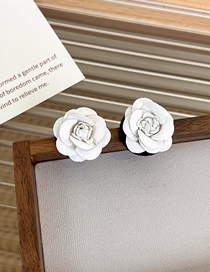 Fashion White Leather Camellia Stud Earrings