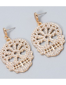 Fashion White Carved Skull And Diamond Alloy Hollow Stud Earrings