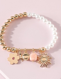 Fashion Golden Bead Pearl Flower Bracelet Set