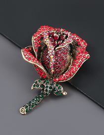 Fashion Red Alloy Rose Brooch With Diamonds