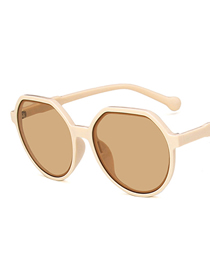Fashion Beige Tea Slices White Small Frame Brown Sunglasses