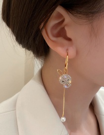 Fashion Gold Color Asymmetrical Pearl And Diamond Bunny Earrings
