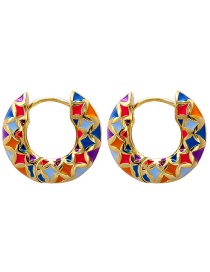 Fashion Color Metal C-shaped Color Stitching Earrings