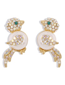Fashion Pearl Bird Alloy Geometric Full Diamond Bird Pearl Earrings