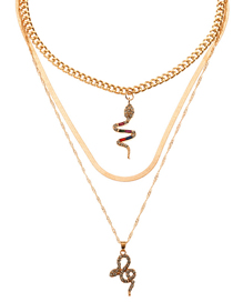 Fashion Golden Multi-layer Serpentine Curved Necklace With Colored Diamonds
